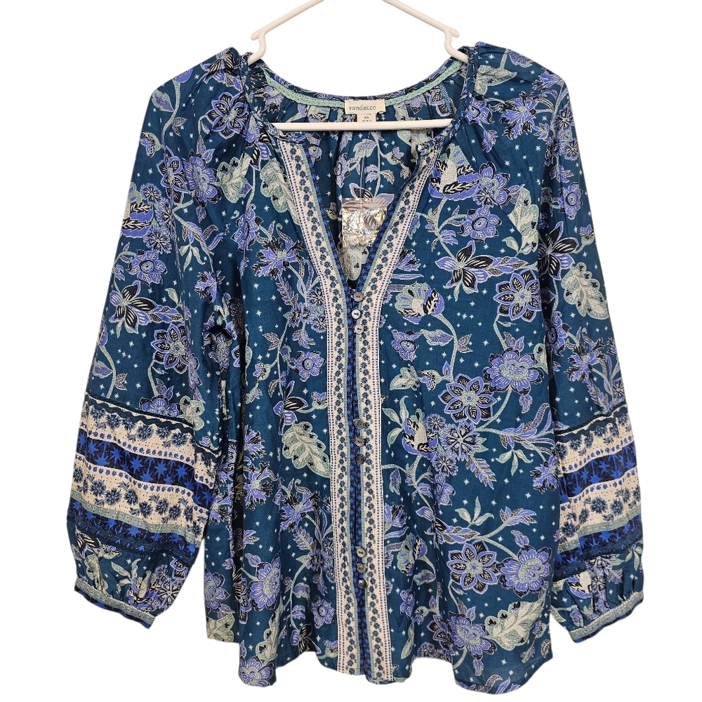 Sundance Silk Blend Bohemian Arvilla Blouse Flowy Floral Print